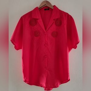 Vintage silk red embellished blouse
